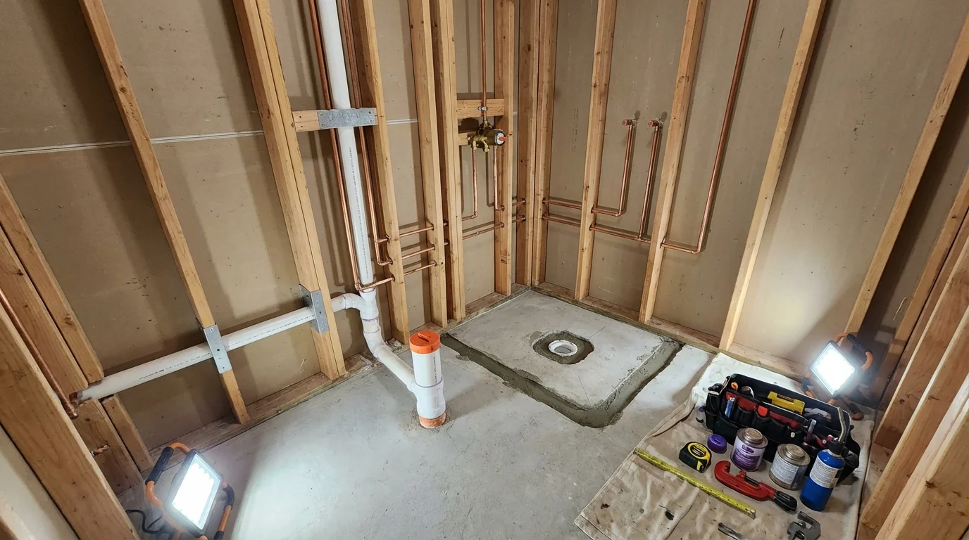 Bathroom rough-in plumbing during remodel by Johns Plumbing LLC in Pottsville