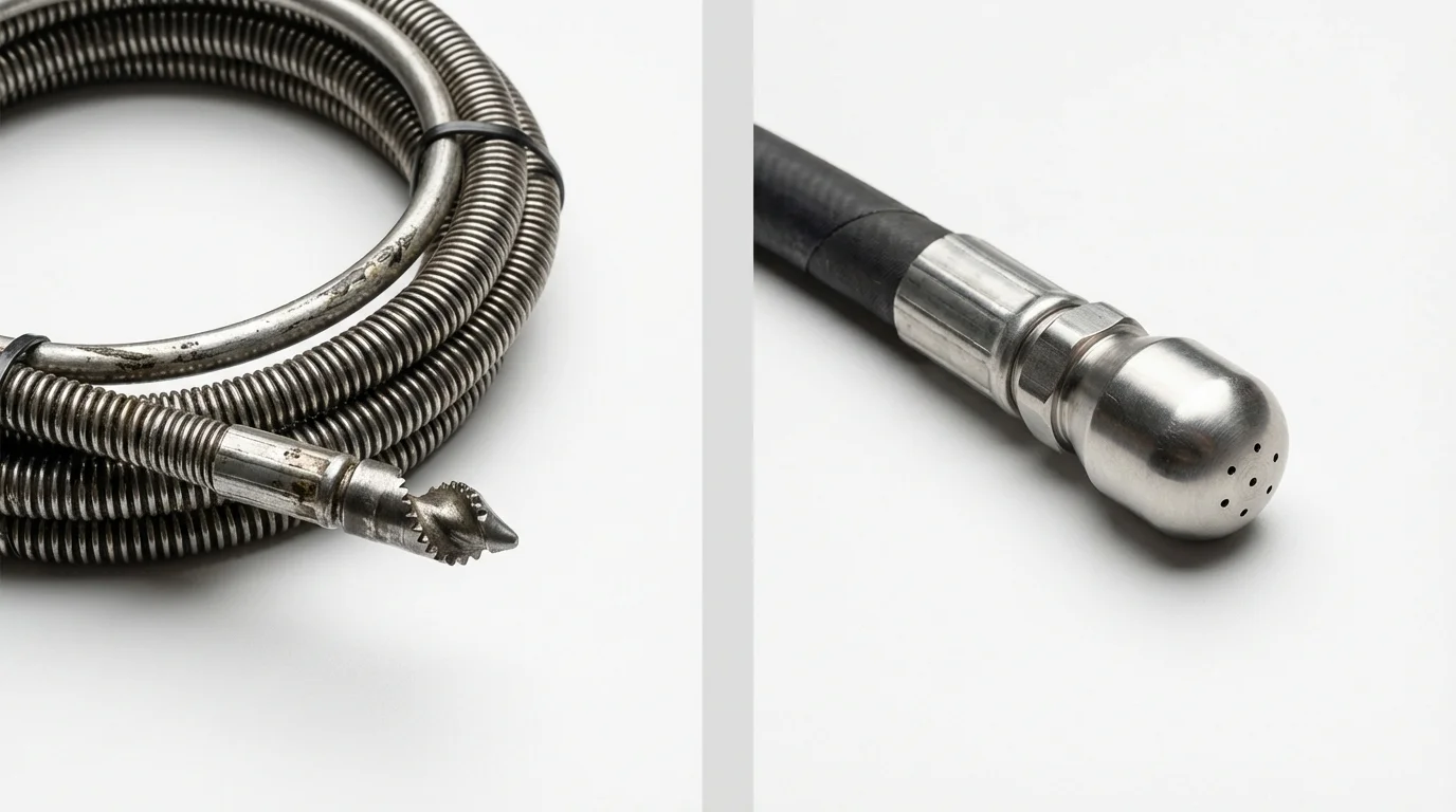 Drain snake cable and hydro jetting nozzle used for drain cleaning in Pottsville, AR