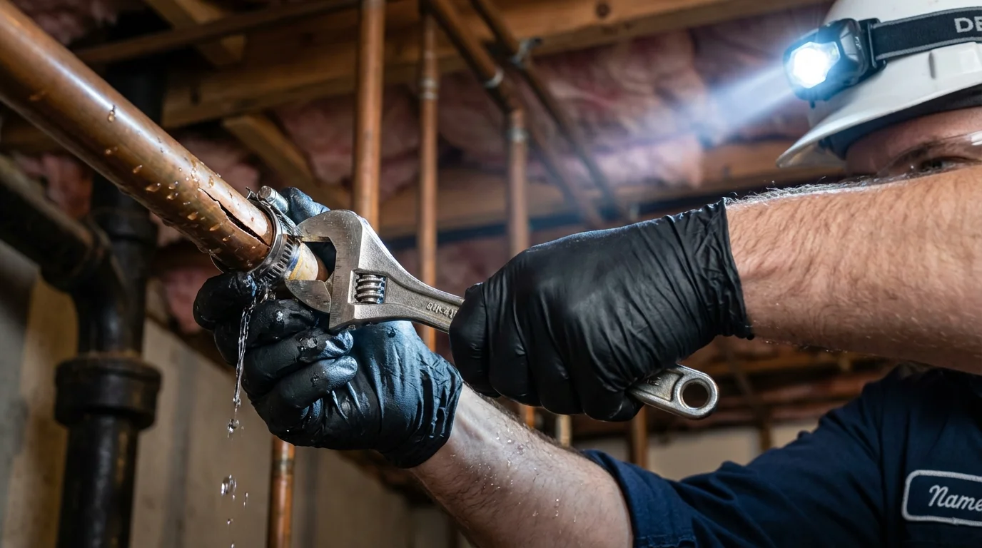 Emergency pipe clamp repair being performed by a Johns Plumbing LLC plumber in Pottsville