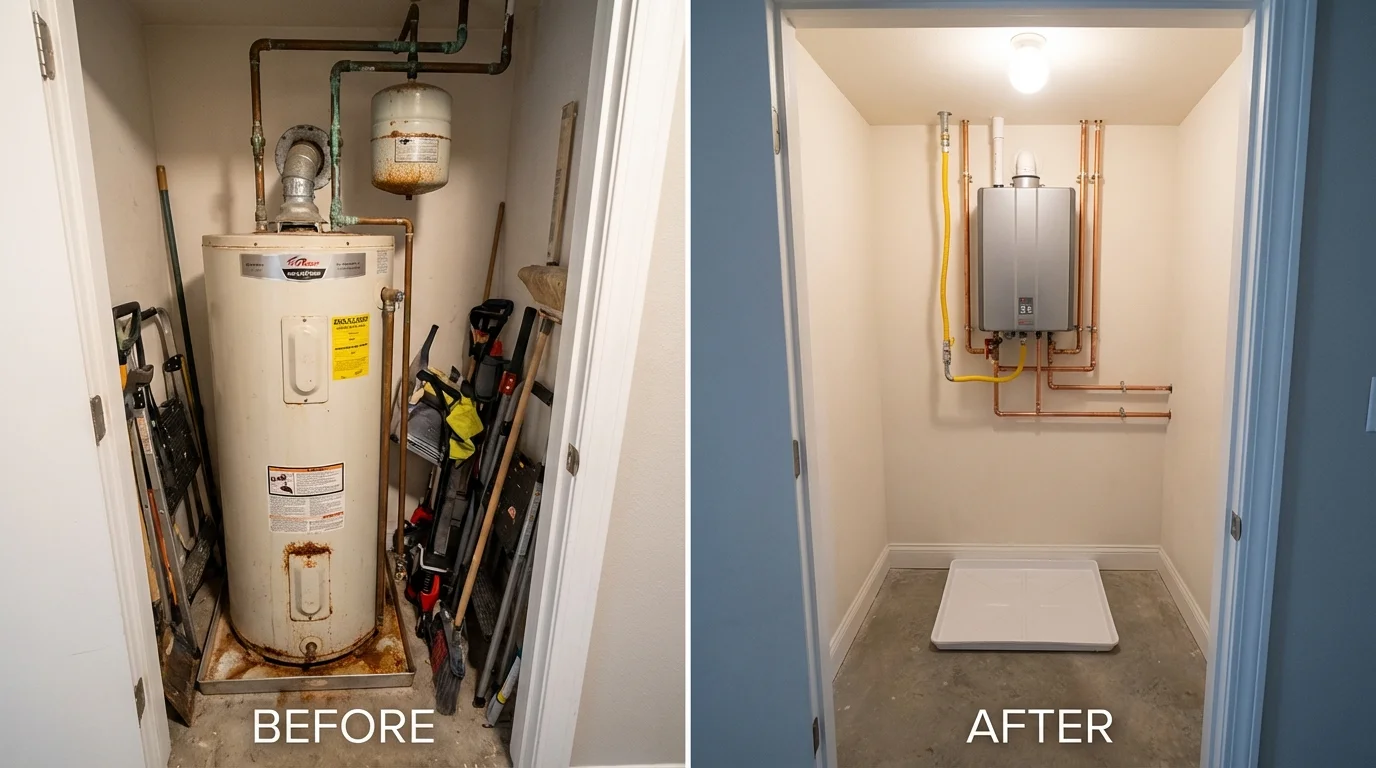 Tank water heater versus wall-mounted tankless unit comparison for Pottsville, AR homeowners